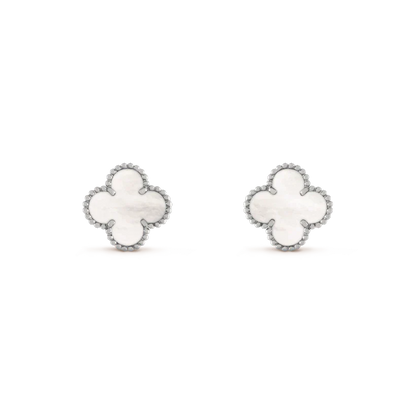 [Love Lucky]CLOVER MEDIUM 1 MOTIVE WEIß MOP OHRRINGE SILBER