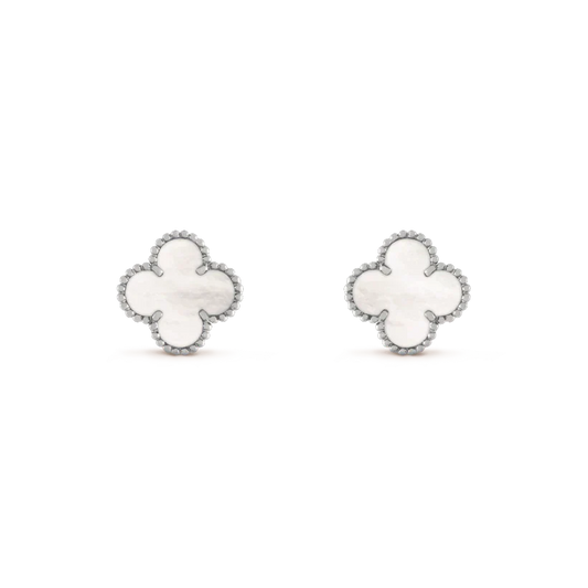 [Love Lucky]CLOVER MEDIUM 1 MOTIVE WEIß MOP OHRRINGE SILBER