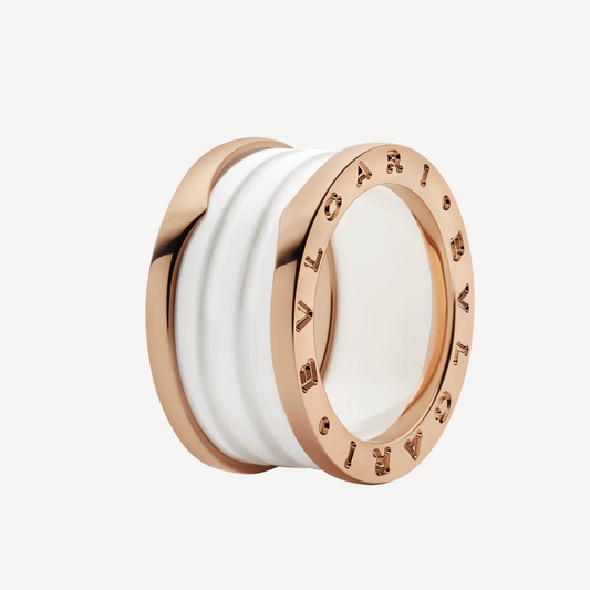 [Love Lucky]ZERO 1 Vierband-Schleifen und weißer Keramik-Spiral-Ring in Roségold