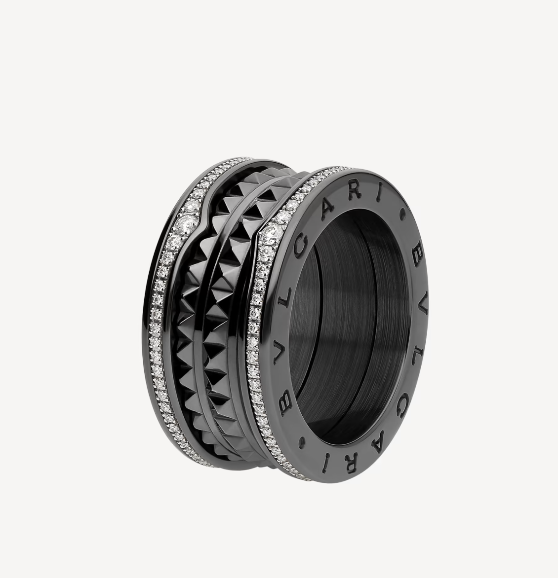[Love Lucky]ZERO 1 ROCK FOUR-BAND BLACK CERAMIC WITH STUDDED SPIRAL AND PAVED DIAMONDS RING