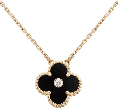 [Love Lucky]CLOVER 15MM DIAMANT-ONYX-HALSKETTE