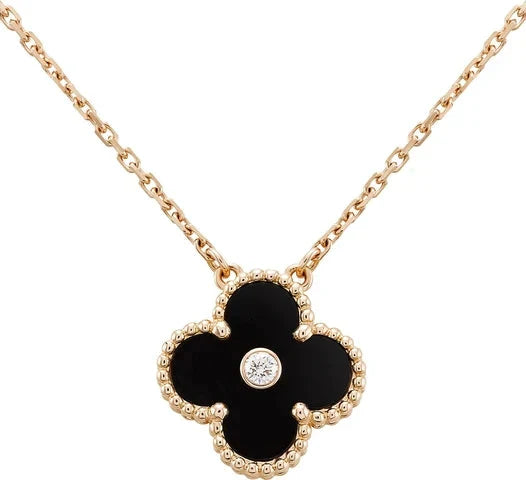 [Love Lucky]CLOVER 15MM DIAMANT-ONYX-HALSKETTE