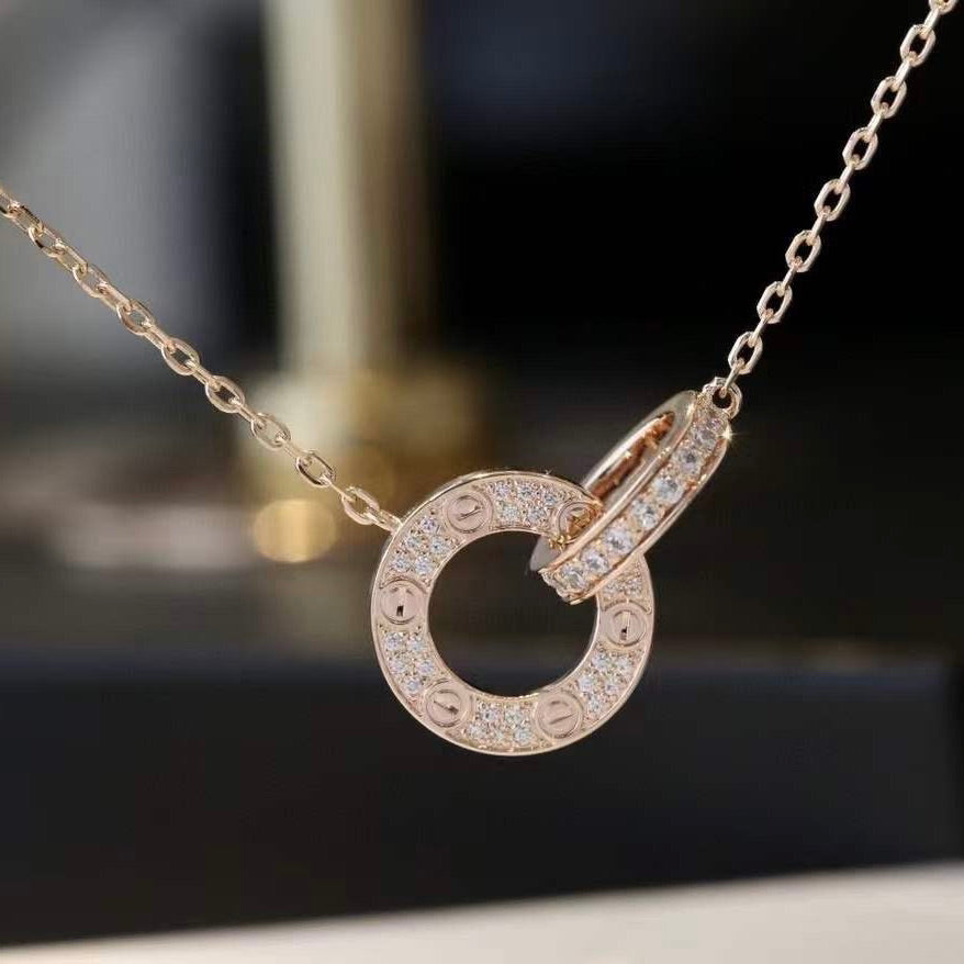 [Love Lucky] LOVE 7,6 MM HALSKETTE ROSÉGOLD UND SILBER VOLLER DIAMANT