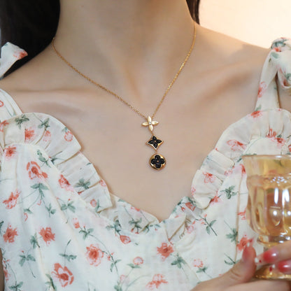 [Love Lucky]Stern und Sonne Onyx Roségold Halskette