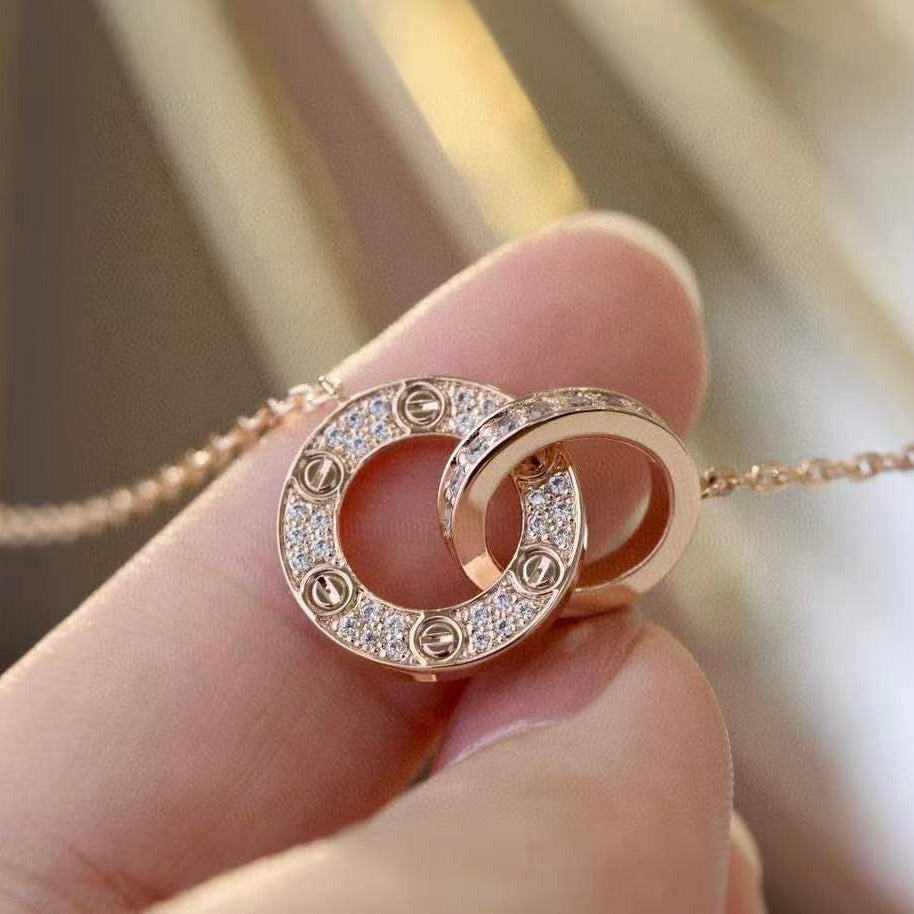 [Love Lucky] LOVE 7,6 MM HALSKETTE ROSÉGOLD UND SILBER VOLLER DIAMANT