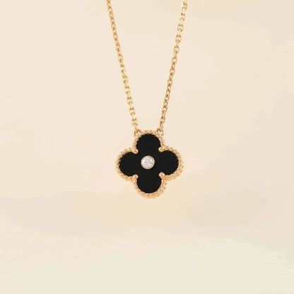 [Love Lucky]CLOVER 15MM DIAMANT-ONYX-HALSKETTE