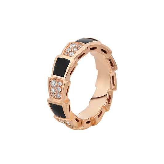 [Love Lucky] Serpenti Ring Roségold Schwarz Perlmutt Diamant gepflastert 4mm