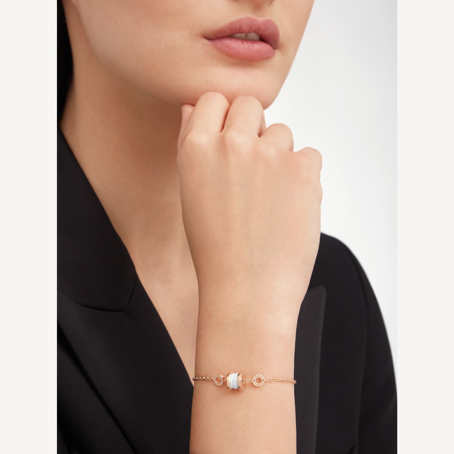 [Love Lucky]ZERO 1 WEICHES ROSA GOLD UND WEISSES KERAMIKARMBAND