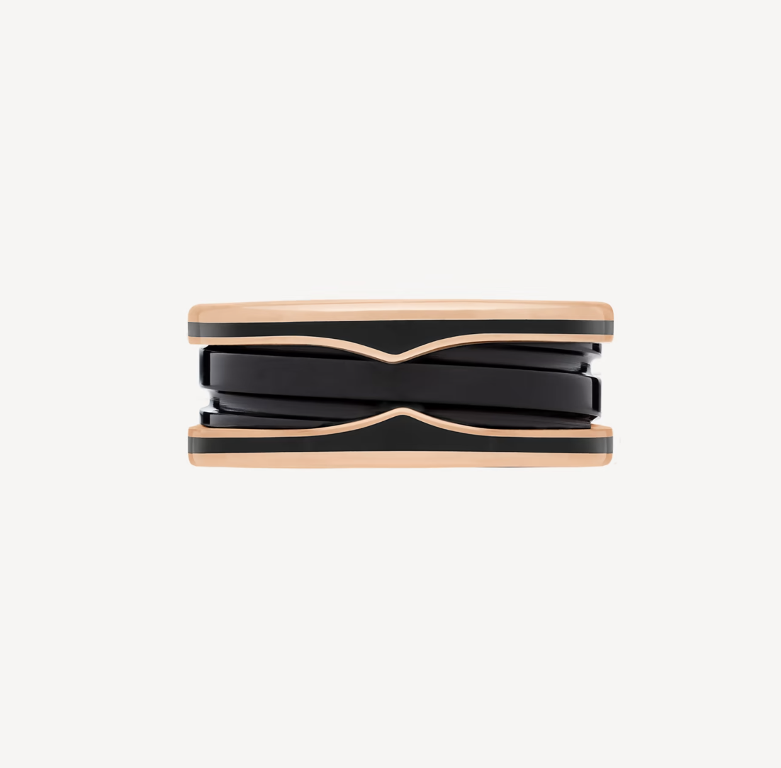 [Love Lucky]ZERO 1 TWO-BAND WITH MATTE BLACK CERAMIC PINK GOLD RING