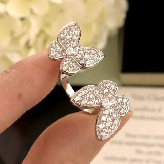 [Love Lucky] Silberner Doppel-Schmetterlings-Diamantring