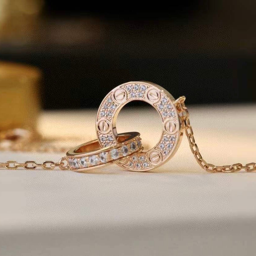[Love Lucky] LOVE 7,6 MM HALSKETTE ROSÉGOLD UND SILBER VOLLER DIAMANT