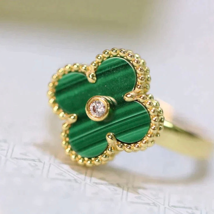 [Love Lucky]CLOVER MALACHITE RING GOLD DIAMOND
