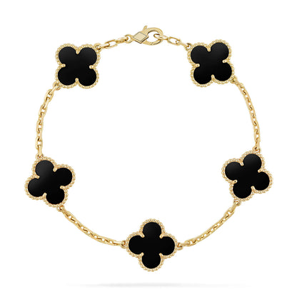 [Love Lucky]CLOVER 5 MOTIVE SCHWARZER ONYX ARMBAND 