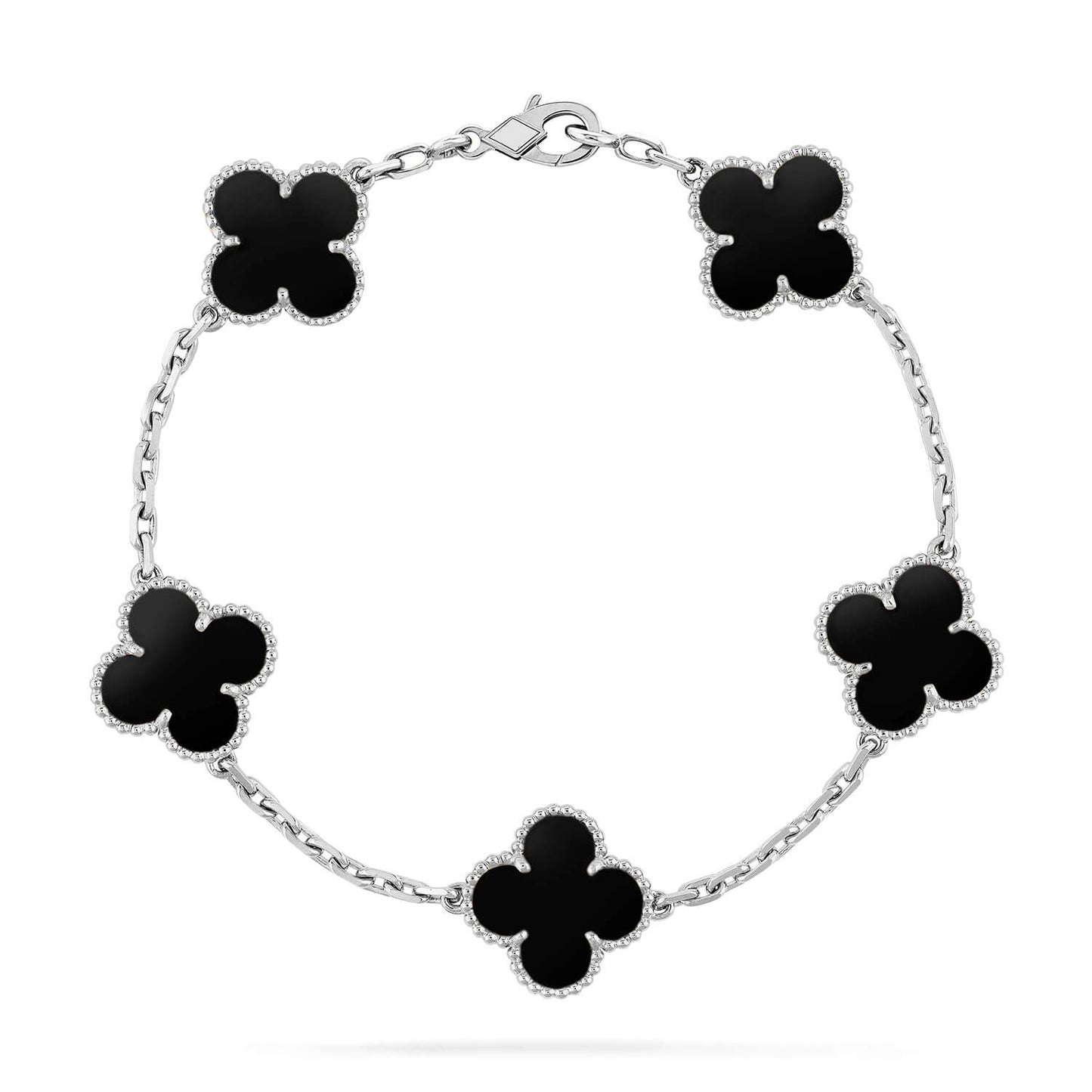 [Love Lucky]CLOVER 5 MOTIV ONYXS ARMBAND SILBER 