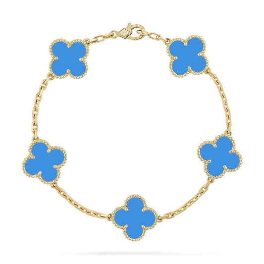 [Love Lucky]CLOVER 5 MOTIVE BLAUER ACHAT ARMBAND