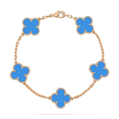 [Love Lucky]CLOVER 5 MOTIVE BLAUER ACHAT ARMBAND
