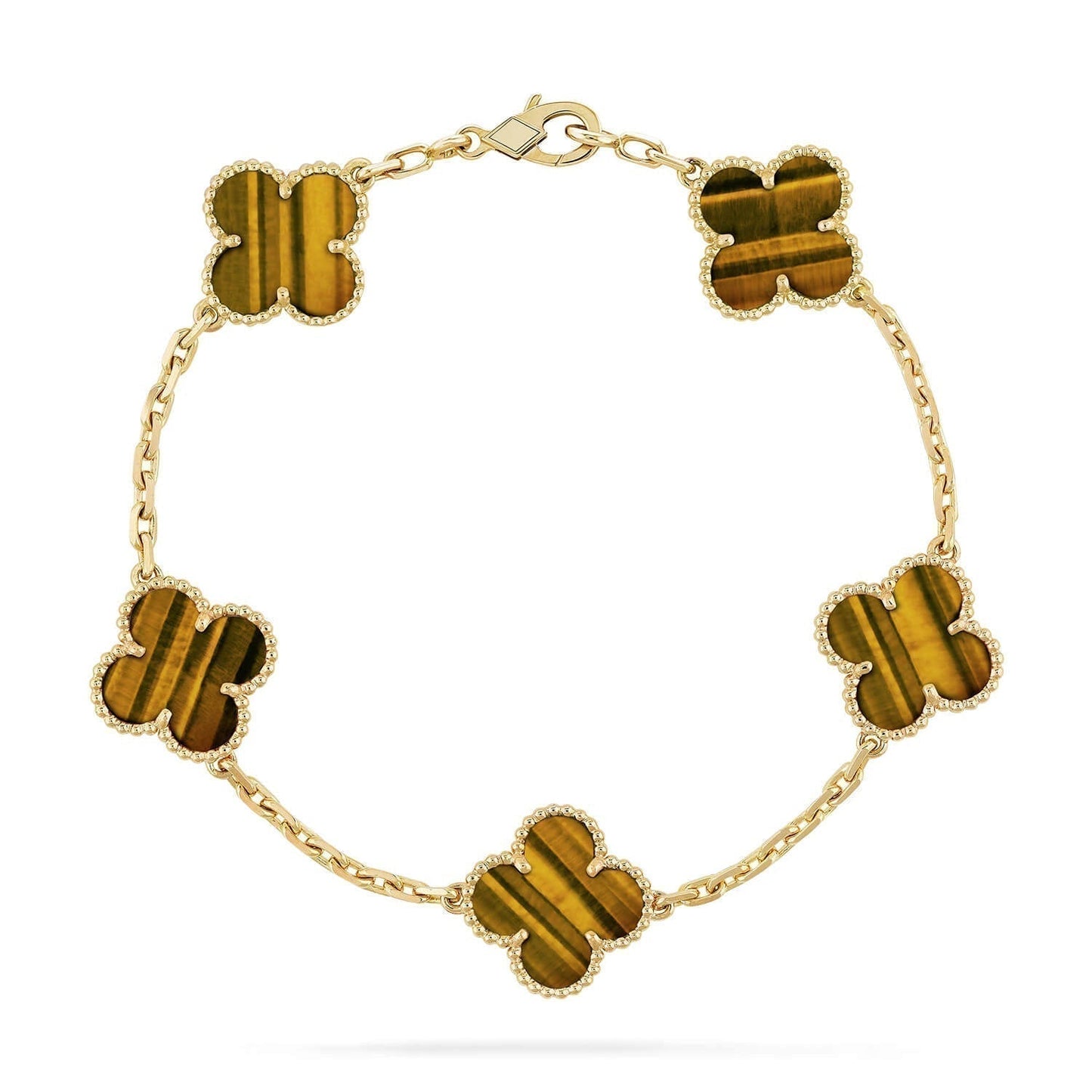 [Love Lucky]CLOVER  5 MOTIFS TIGER EYE BRACELET