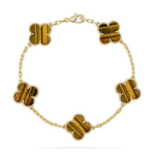 [Love Lucky]CLOVER  5 MOTIFS TIGER EYE BRACELET