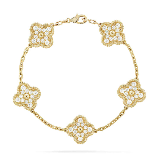 [Love Lucky]CLOVER 5 MOTIFS  FULL DIAMOND BRACELET