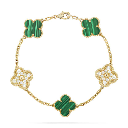 [Love Lucky]CLOVER 5 MOTIV MALACHIT DIAMANT ARMBAND