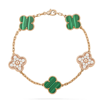 [Love Lucky]CLOVER 5 MOTIV MALACHIT DIAMANT ARMBAND