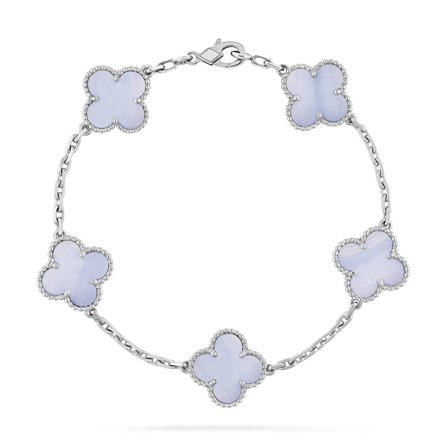 [Love Lucky]CLOVER 5 MOTIV LILA CHALCEDON ARMBAND SILBER 