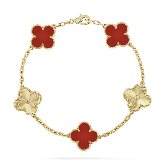 [Love Lucky]CLOVER  5 MOTIFS CARNELIAN GOLD BRACELET
