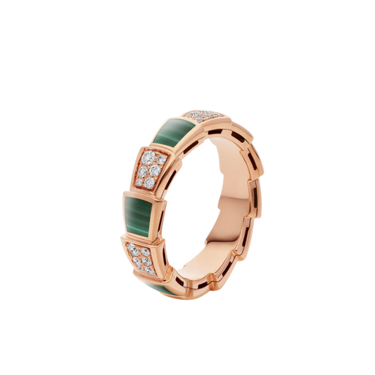 [Love Lucky]SERPENTI RING ROTGOLD MALACHIT DIAMANT GEPAART 4MM