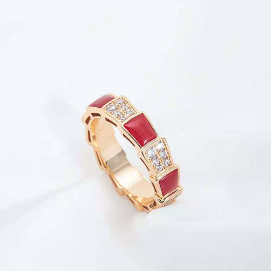 [Love Lucky] SERPENTI RING ROTGOLD KARNEOL DIAMANT GEPAART 4MM