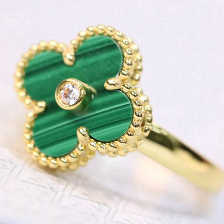 [Love Lucky]CLOVER MALACHITE RING GOLD DIAMOND