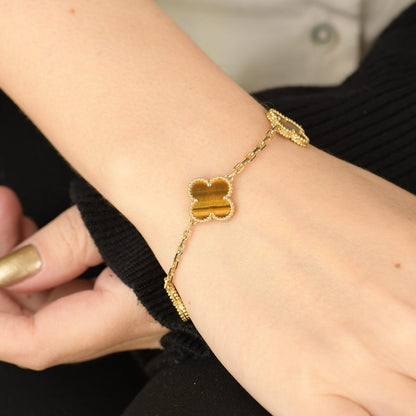 [Love Lucky]CLOVER  5 MOTIFS TIGER EYE BRACELET