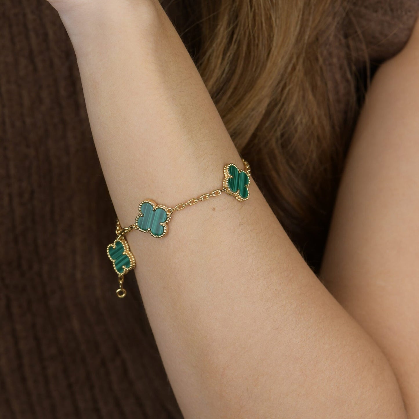 [Love Lucky]CLOVER 5 MOTIFS MALACHIT ARMBAND 