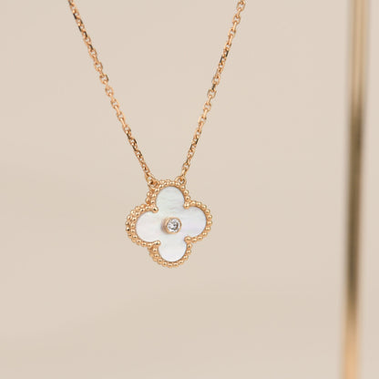 [Love Lucky]CLOVER 15MM DIAMANT WEISSE FRITILLARIA HALSKETTE