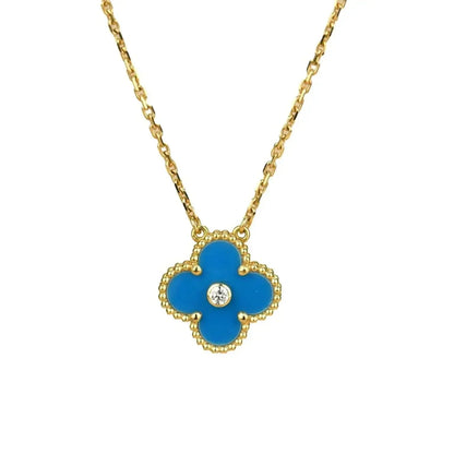 [Love Lucky]CLOVER 15MM DIAMANT UND BLAUER ACHAT HALSKETTE