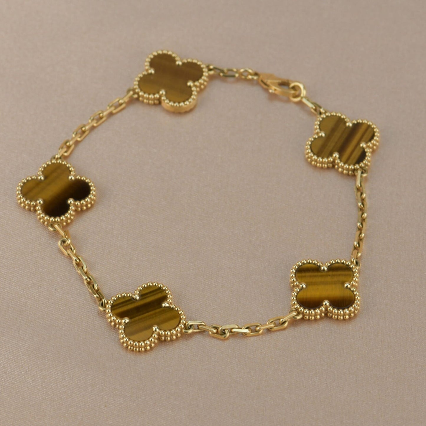 [Love Lucky]CLOVER  5 MOTIFS TIGER EYE BRACELET
