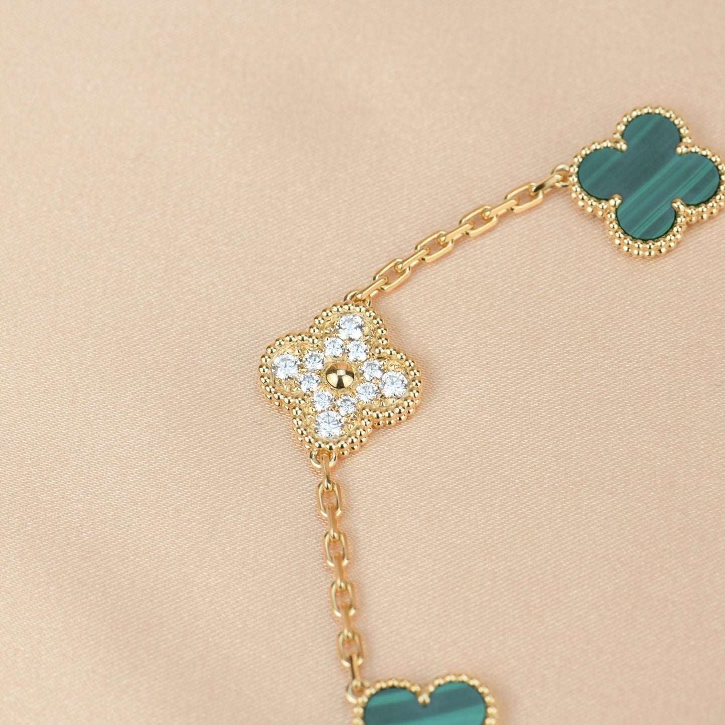 [Love Lucky]CLOVER 5 MOTIV MALACHIT DIAMANT ARMBAND