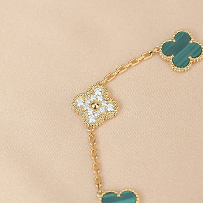 [Love Lucky]CLOVER 5 MOTIV MALACHIT DIAMANT ARMBAND