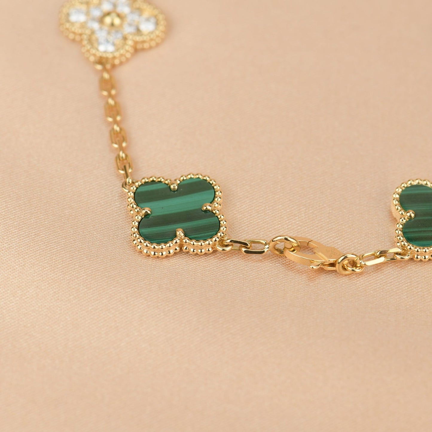 [Love Lucky]CLOVER 5 MOTIV MALACHIT DIAMANT ARMBAND