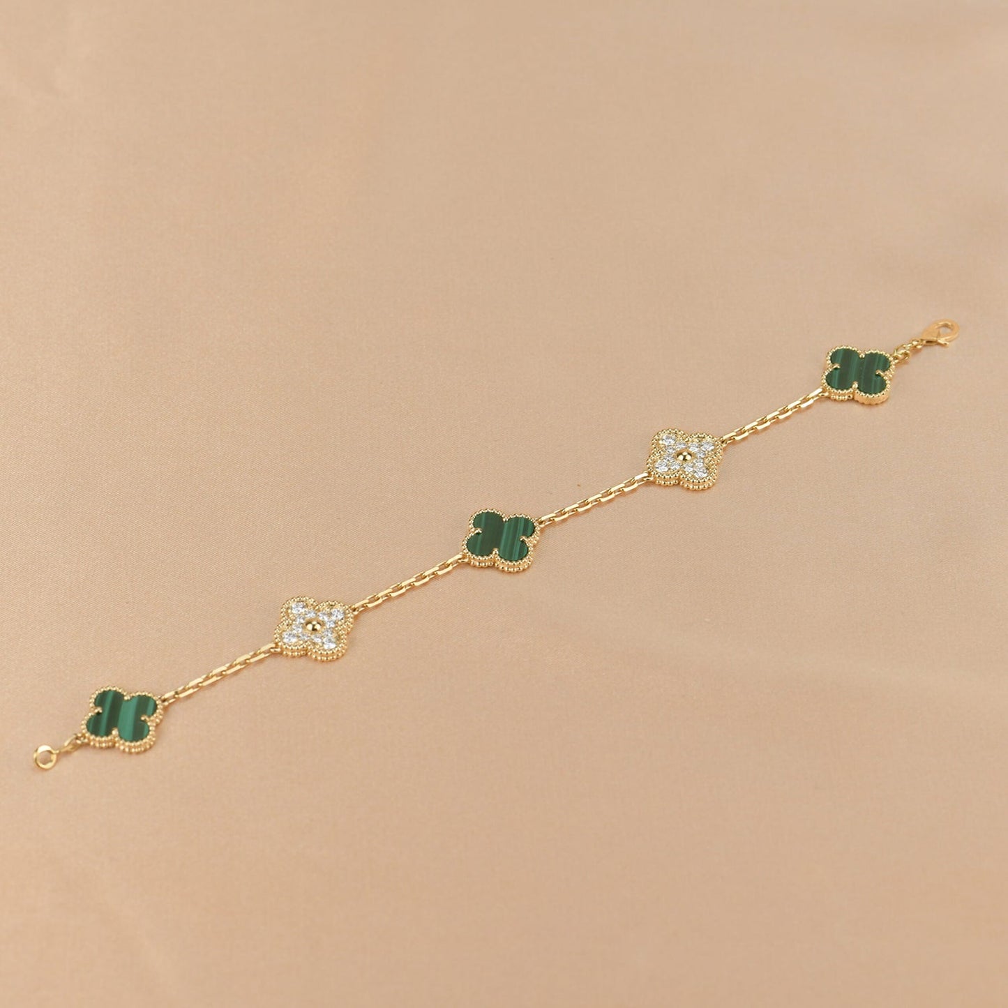 [Love Lucky]CLOVER 5 MOTIV MALACHIT DIAMANT ARMBAND