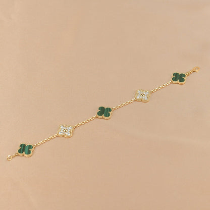 [Love Lucky]CLOVER 5 MOTIV MALACHIT DIAMANT ARMBAND