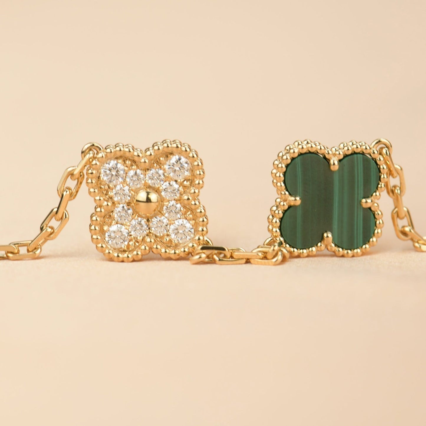 [Love Lucky]CLOVER 5 MOTIV MALACHIT DIAMANT ARMBAND