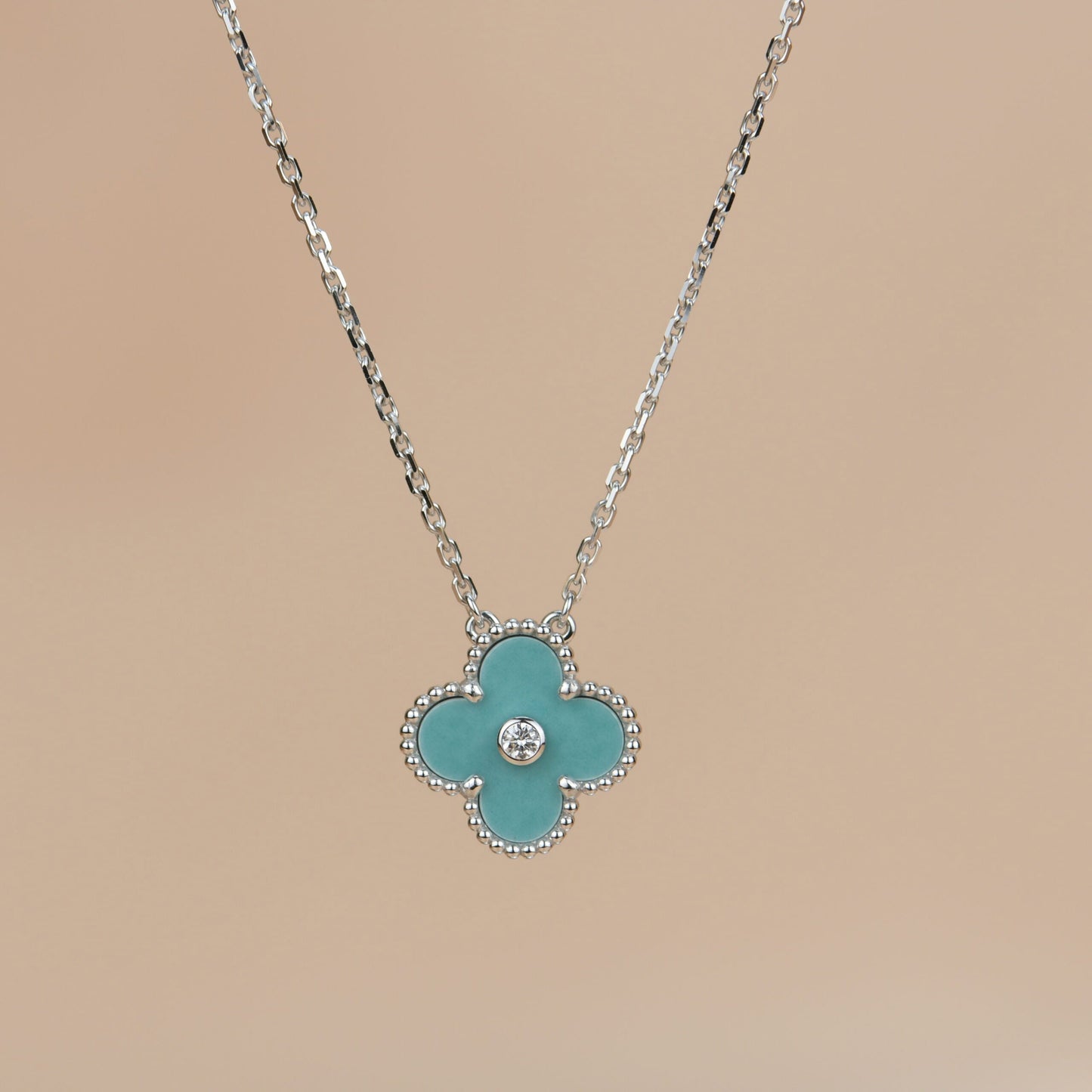 [Love Lucky]CLOVER 15MM DIAMANT SVRES PORZELLAN HALSKETTE SILBER