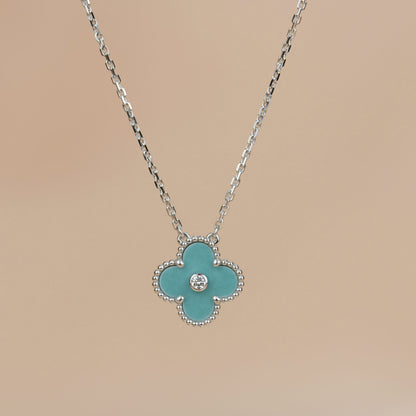 [Love Lucky]CLOVER 15MM DIAMANT SVRES PORZELLAN HALSKETTE SILBER