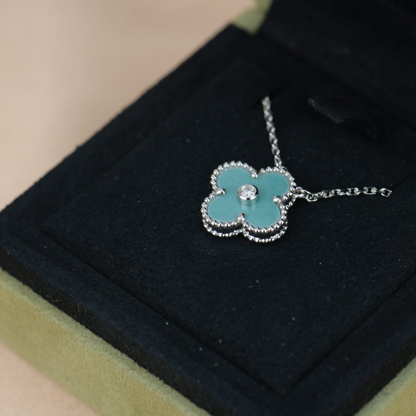 [Love Lucky]CLOVER 15MM DIAMANT SVRES PORZELLAN HALSKETTE SILBER