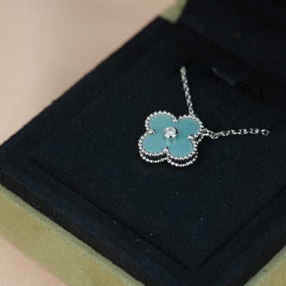 [Love Lucky]CLOVER 15MM DIAMANT SVRES PORZELLAN HALSKETTE SILBER