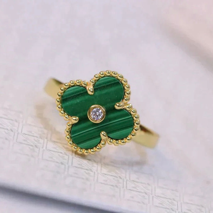 [Love Lucky]CLOVER MALACHITE RING GOLD DIAMOND