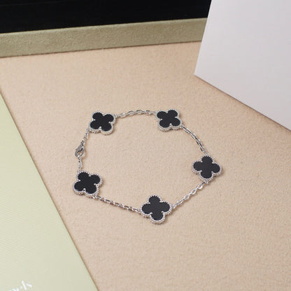 [Love Lucky]CLOVER 5 MOTIV ONYXS ARMBAND SILBER 