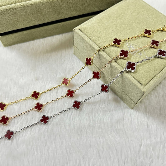 [Love Lucky]CLOVER 6 MOTIF RED AGATE BRACELET