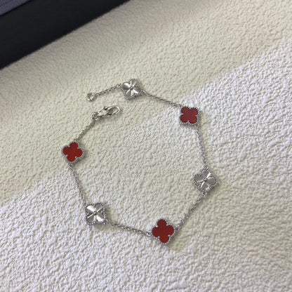 [Love Lucky]CLOVER 6 MOTIF RED AGATE LASER BRACELET