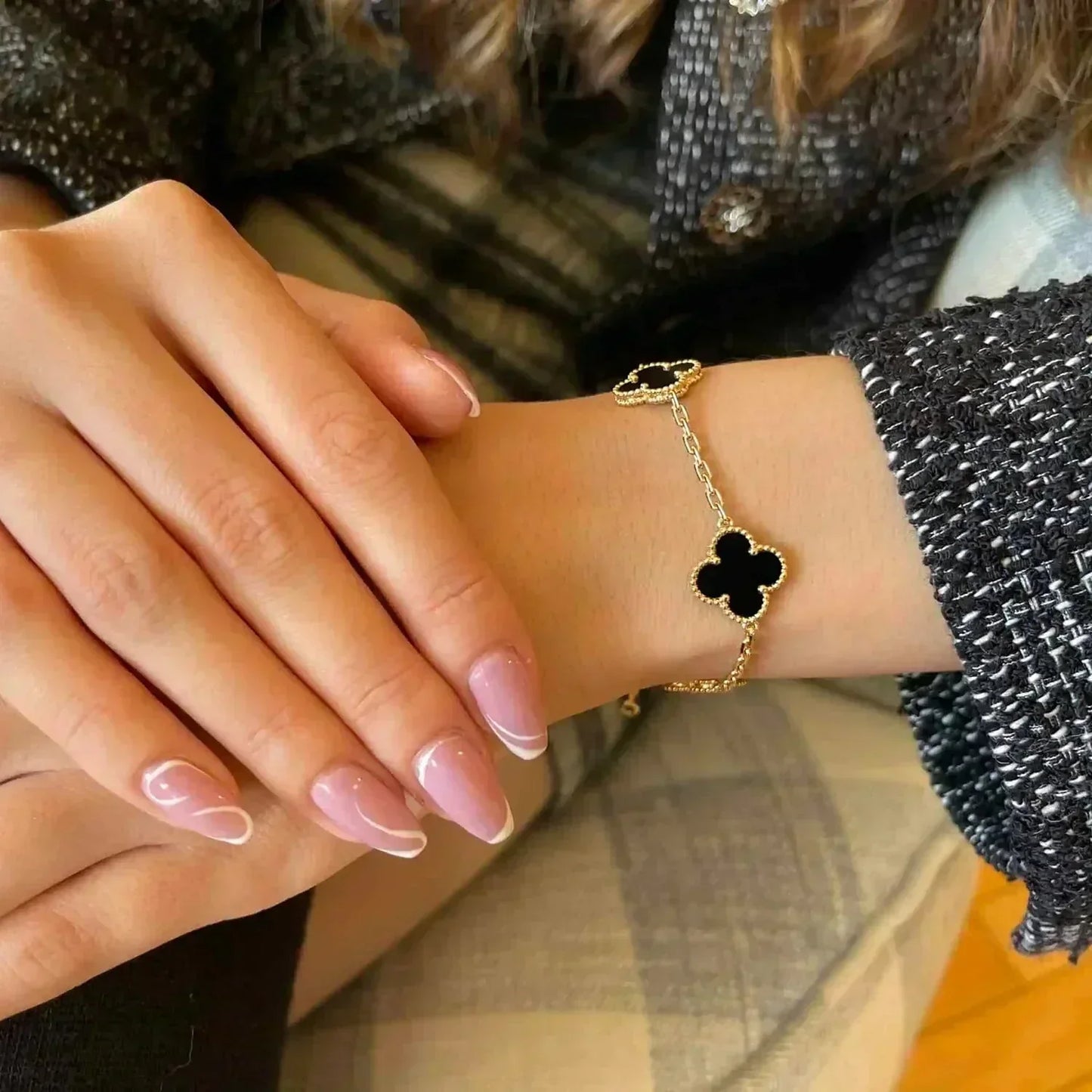 [Love Lucky]CLOVER 5 MOTIVE SCHWARZER ONYX ARMBAND 